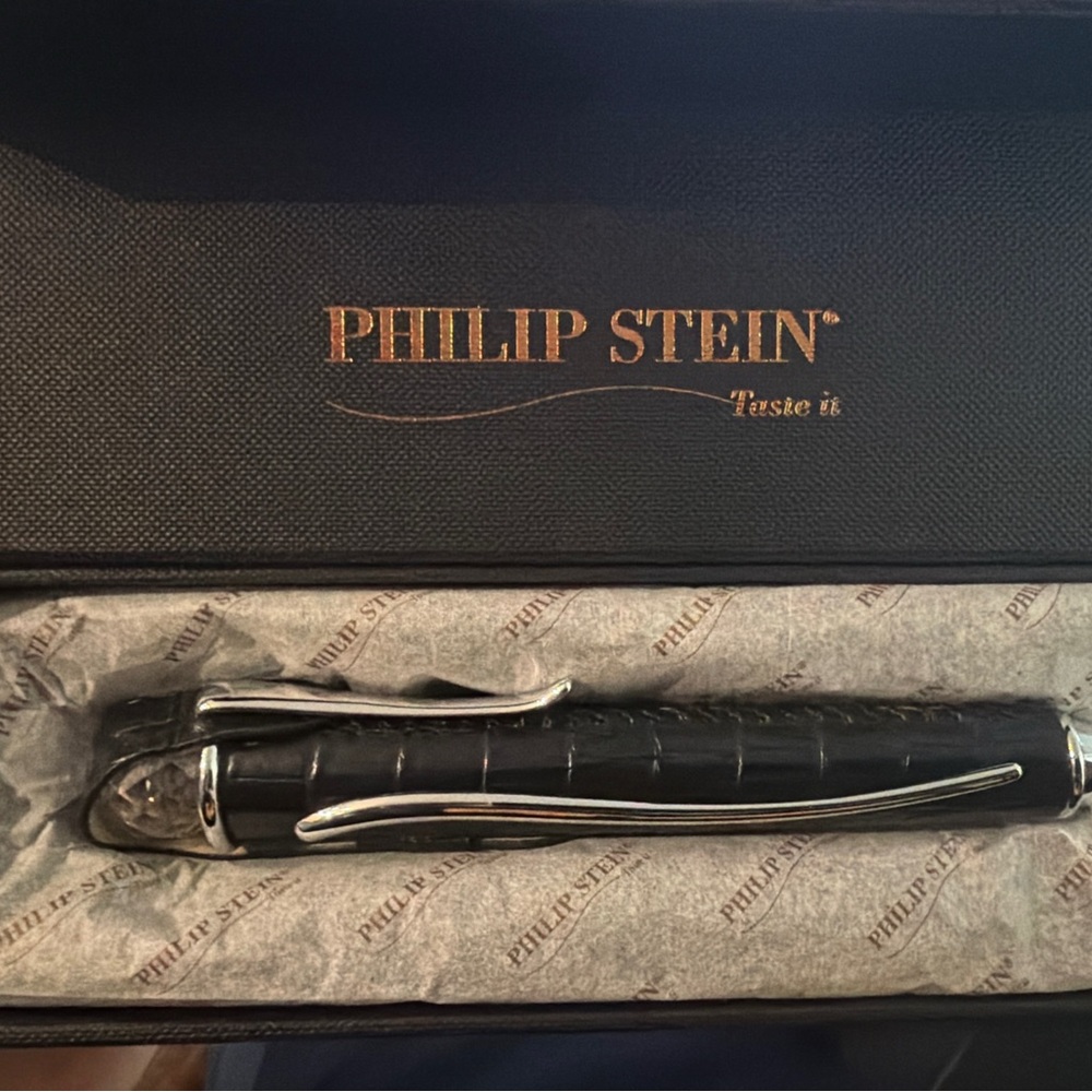 Philip Stein Black Leather Wine Wand with Silver Details